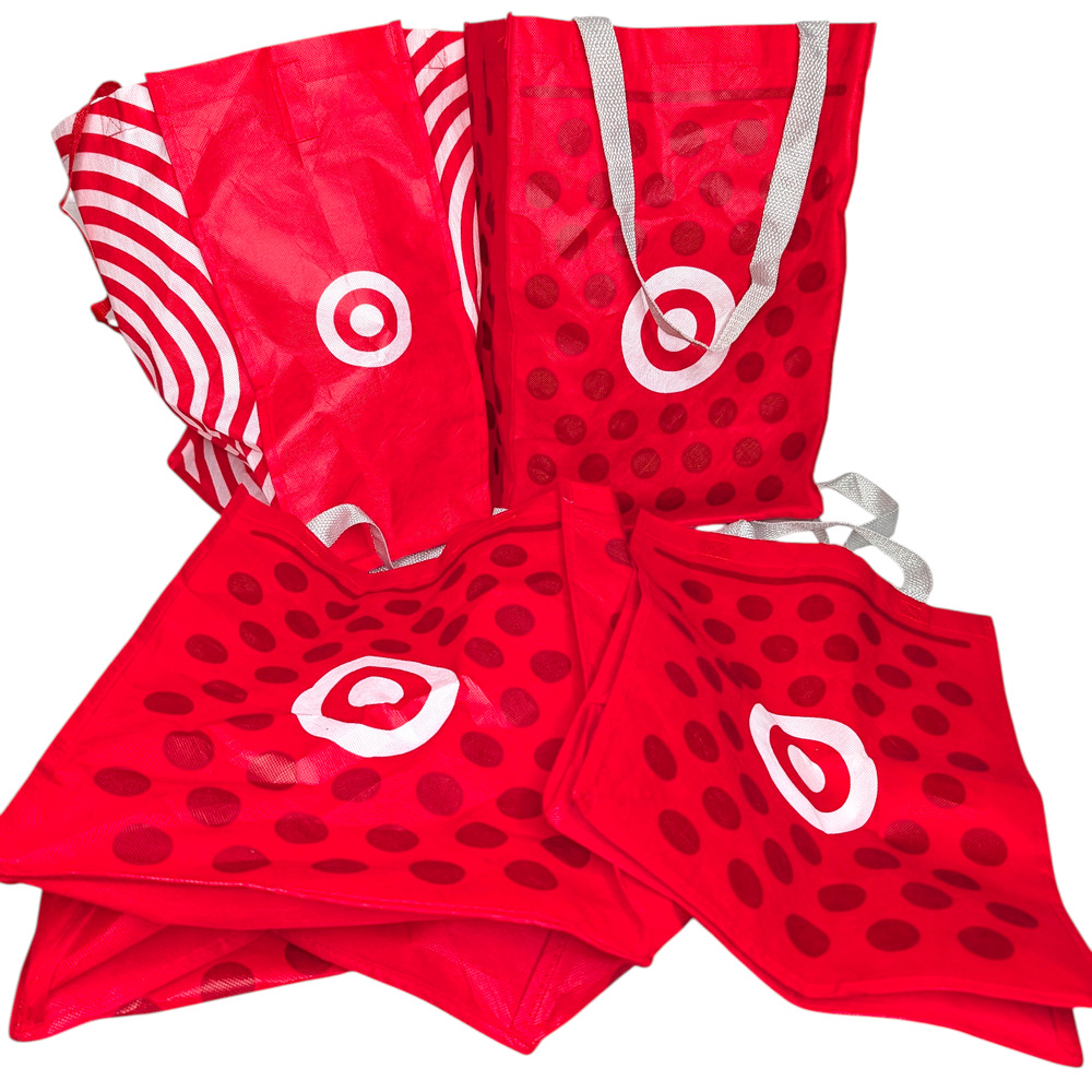 4 Target Reusable Canvas Red & White‎ Shopping Bags 16in x 12in